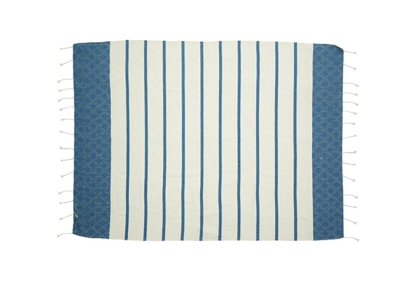 Ambrosia منشفة تركية/فوتا مغنوم 90x180 سم من بولي قطن باللون الأزرق للاستحمام والشاطئ خفيفة الوزن سريعة الجفاف متعددة الاستخدامات بطانية نزهة لف سفر قابلة للعكس نسج مسطح - Image 1